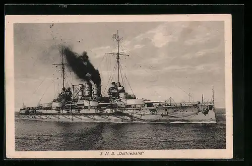 AK S.M.S. Ostfriesland, das Kriegsschiff auf See