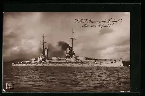 AK S.M.S. Prinzregent Luitpold, das Kriegsschiff vor der Küste Klar zum Gefecht