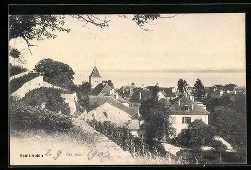AK Saint-Aubin, Gesamtansicht der Ortschaft mit der Kirche
