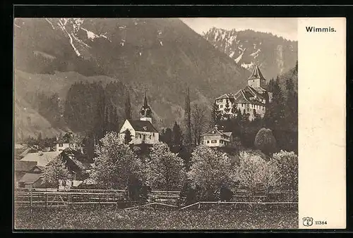 AK Wimmis, Blick zur Kapelle unter dem Schloss