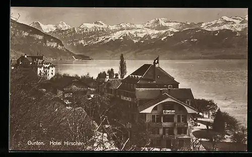 AK Gunten, am Hotel Hirschen, Gebirgspanorama