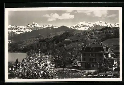 AK Faulensee, am Hotel Seeblick mit Gebirgspanorama