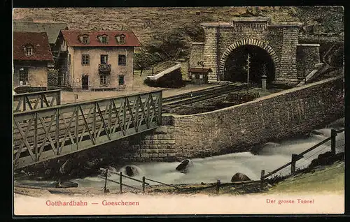 AK Goeschenen, Tunneleinfahrt der Gotthardbahn