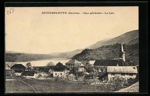 AK Aiguebelette, Vue Generale, Le Lac, L`Eglise