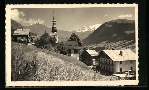 AK Hauteluce, Blick über die Kirche auf den Mont Blanc