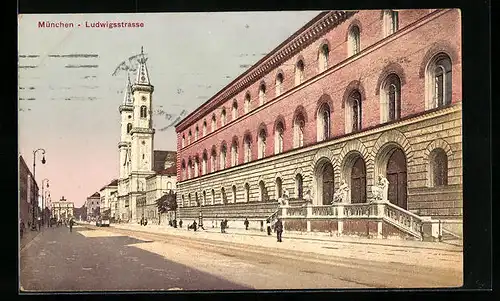 AK München, Strassenbahn in der Ludwigsstrasse