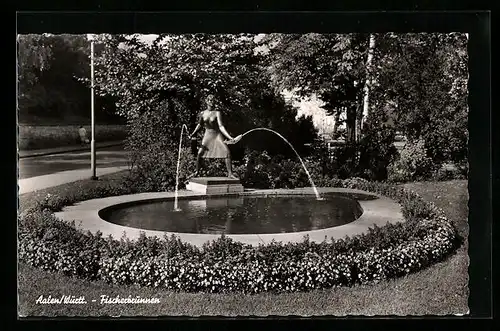 AK Aalen in Württbg., der Fischerbrunnen im Park