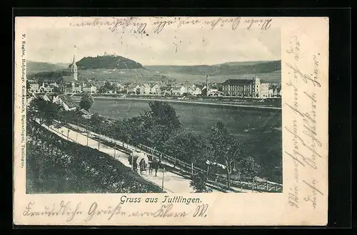 AK Tuttlingen, Panorama der Stadt, Pferdekarren unterwegs