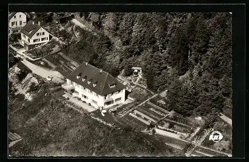 AK Mühringen bei Horb am Neckar, Blick auf das Kurhaus Sonneck, das Pneuma-Institut, Fliegeraufnahme