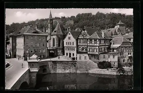 AK Schwäbisch Hall, Schöne Fachwerkhäuser an der neuen Kocherbrücke