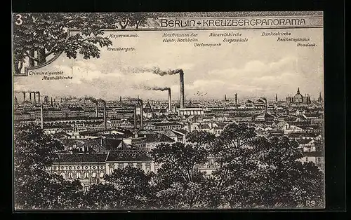 Künstler-AK Berlin-Tiergarten, Kreuzbergpanorama, Blick zur Siegessäule