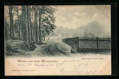 AK Berlin-Grunewald, Waldweg am Jagdschloss Grunewald