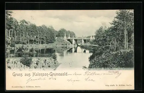 AK Berlin-Grunewald, Halensee, Blick auf die Brücke am Herthasee