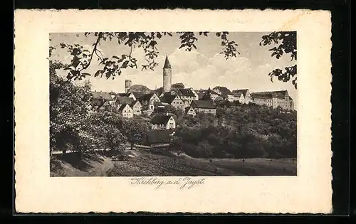 AK Kirchberg a. d. Jagst, Stadttotale mit der Kirche im Hintergrund
