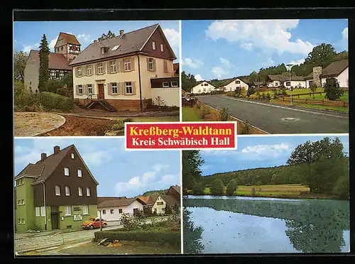 AK Kressberg-Waldtann bei Schwäbisch Hall, Wohnsiedlung, Uferpartie, Gasthaus