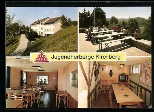AK Kirchberg a. Jagst, die Jugendherberge, Gastraum, auf der Terrasse