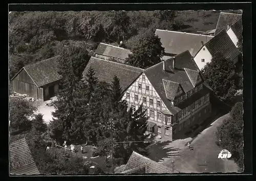 AK Marschalkenzimmern im Schwarzwald, Blick auf das Gasthaus Pension zum Löwen, Fliegeraufnahme