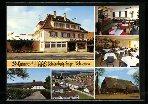 AK Schramberg-Sulgen im Schwarzwald, Generalansicht, Hotel Restaurant Cafe G. Haas, in der Gaststube