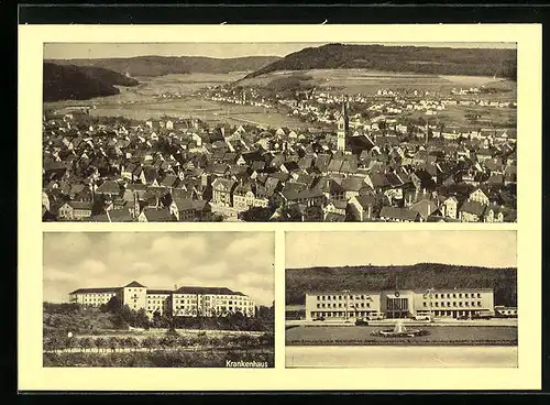 AK Tuttlingen in Württemberg, Generalansicht der Stadt, Blick auf das Krankenhaus