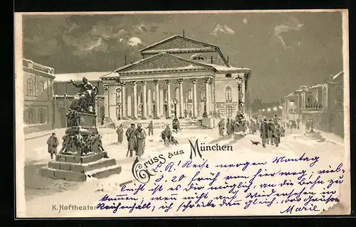 Lithographie München, Kgl. Hoftheater im Winterglanz