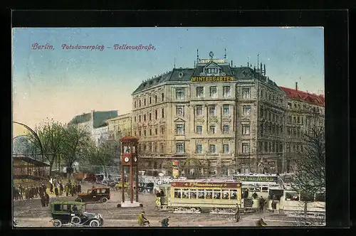 AK Berlin, Potsdamerplatz und Bellevuestrasse, Strassenbahnen