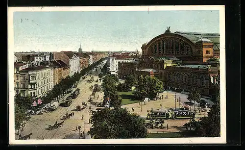 AK Berlin, Königgrätzerstrasse und Anhalter Bahnhof, Strassenbahnen