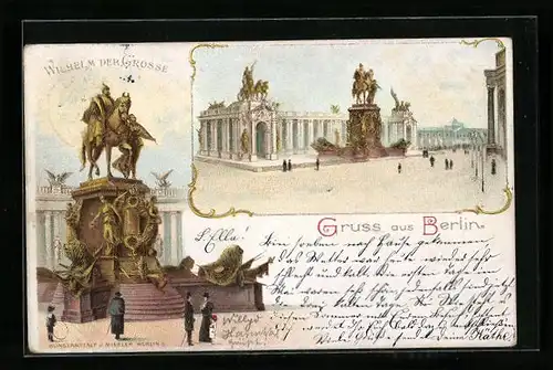 Lithographie Berlin, Denkmal Wilhelm der Grosse
