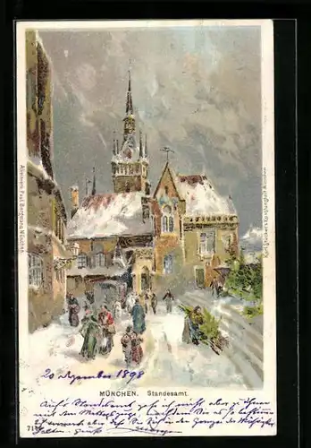 Lithographie München, Standesamt im Winterglanz