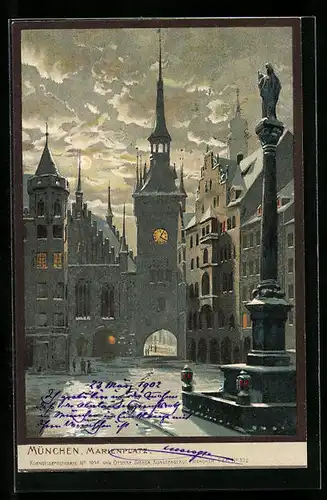 Mondschein-Lithographie München, Marienplatz