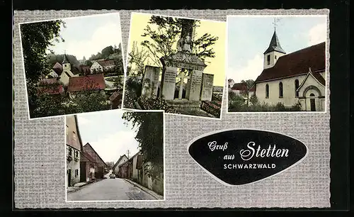 AK Stetten /Schwarzwald, Ortsansicht, Strassenpartie, Denkmal und Kirche