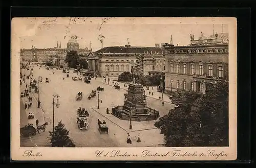 AK Berlin, Unter den Linden mit Denkmal Friedrichs des Grossen