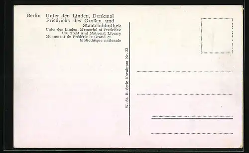 AK Berlin, Unter den Linden, Denkmal Friedrichs des Grossen und Staatsbibliothek