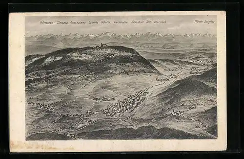 AK Spaichingen /Württ., Ortsansicht mit Umgebung und Gebirge aus der Vogelschau
