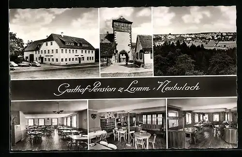 AK Neubulach /Schwarzwald, Ortsansicht und vier Ansichten von Gasthof-Pension zum Lamm