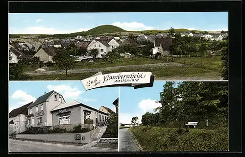 AK Bannberscheid / Westerwald, Spar-Lebensmittel v. Clemens Keil, Ortspanorama, Parkidylle