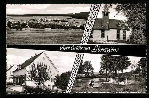 AK Ebersgöns über Butzbach, Ortsansicht und drei Ansichten aus dem Ort