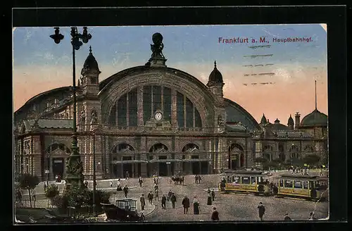 AK Frankfurt /Main, Strassenbahn vor dem Hauptbahnhof