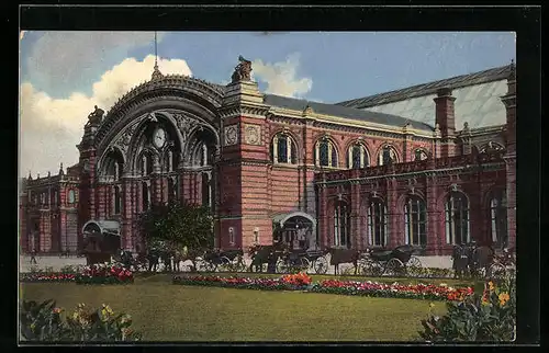 AK Bremen, Pferdekutschen am Bahnhof