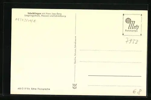 AK Schelklingen, Ortsansicht mit Herz Jesu-Berg, Urspringschule, Hausen und Schlossberg