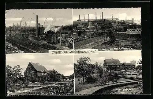 AK Oberhausen, Gutehoffnungshütte, Hochöfen, Werksgasthaus, Walzwerk Neu Oberhausen