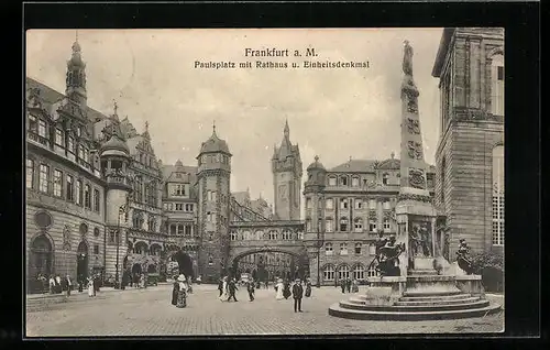 AK Frankfurt a. M., Paulsplatz mit Rathaus und Einheitsdenkmal