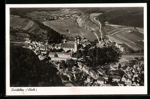 AK Zwiefalten (Württ.), Totalansicht vom Flugzeug aus