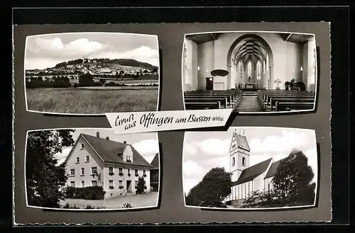 AK Offingen am Bussen /Württ., Ortsansicht, Kirche mit Innen- und Aussenansicht, Gasthof Zum Adler