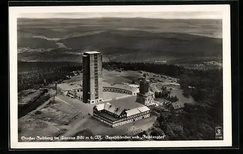 AK Grosser Feldberg im Taunus, Fernsehsender und Feldberghof vom Flugzeug aus