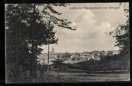 AK Reichenbach bei Ettlingen, Ortsansicht aus der Ferne