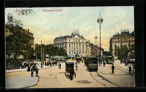 AK Berlin-Tiergarten, Potsdamerplatz mit Strassenbahnen