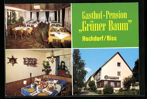 AK Hochdorf /Riss, Gasthof-Pension Grüner Baum in drei Ansichten