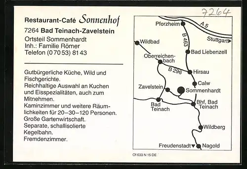 AK Bad Teinach-Zavelstein, Restaurant-Cafè Sonnenhof in vier Ansichten