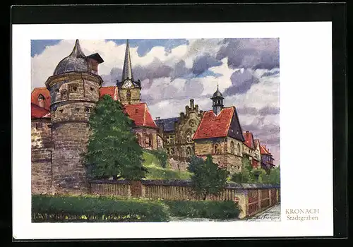 Künstler-AK Kronach, Stadtgraben