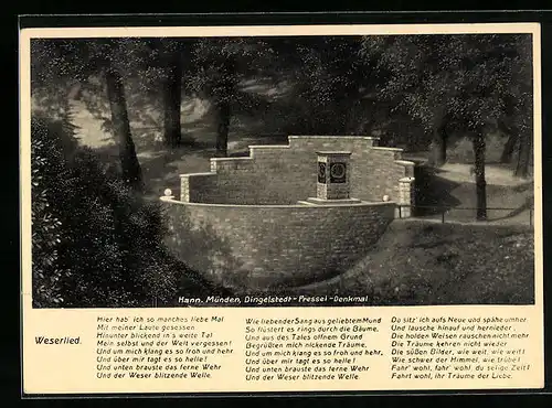 AK Hann. Münden, Dingelstedt-Pressel-Denkmal und Weserlied